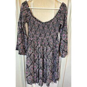 Torrid Womens Size Lg Black Floral Mini Challis Off Shoulder Skater Dress